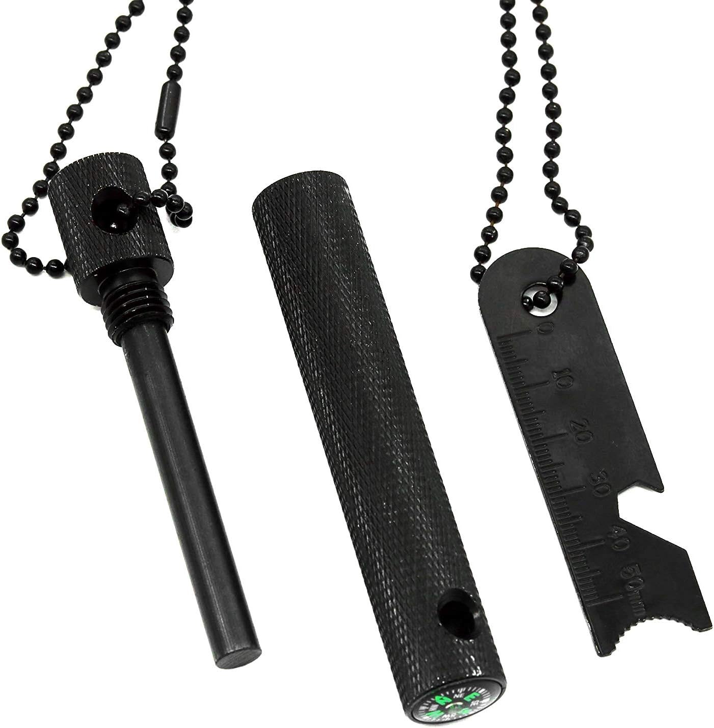 Efanty Fire Starter Magnesium Outdoor Survival Striker Multi-Tool with Metal Scraper and Compass