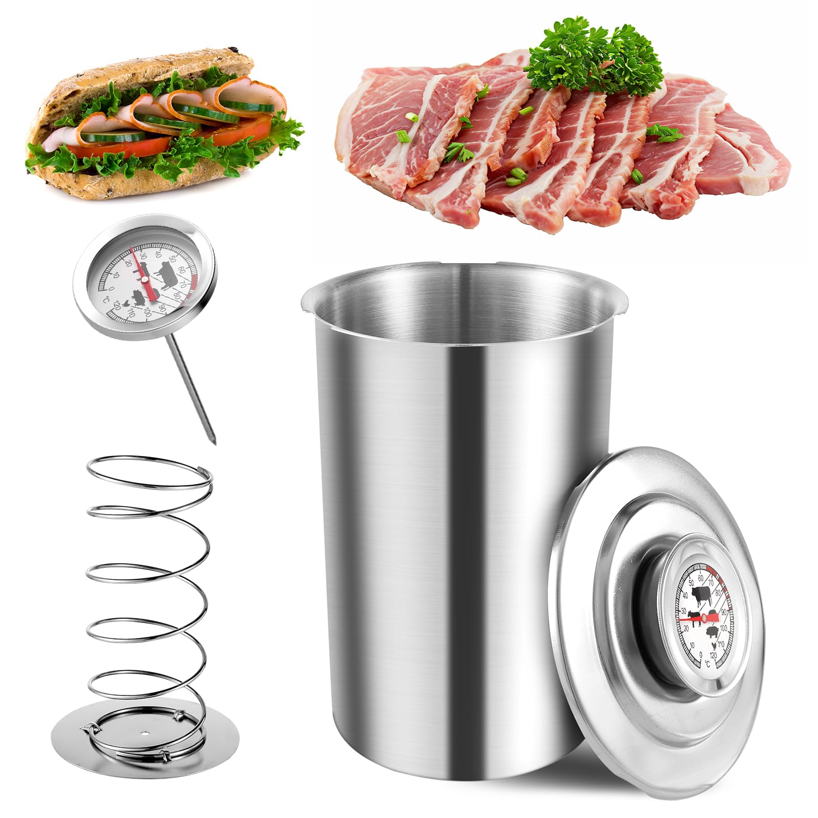 Ham Press Making Tool, Stainless Steel Meat Press Tool with Thermometer Homemade Luncheon Meat Tool Bacon Meat Press Deli Meat Making Tool Cook Tool