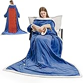 Meshoufu Heated Blanket, 55"×80" Wearable Electric Blanket with Sleeves, Sherpa Snuggle Throw Blanket, Warm Gift for Grandma, Mom, Dad, (Navy)