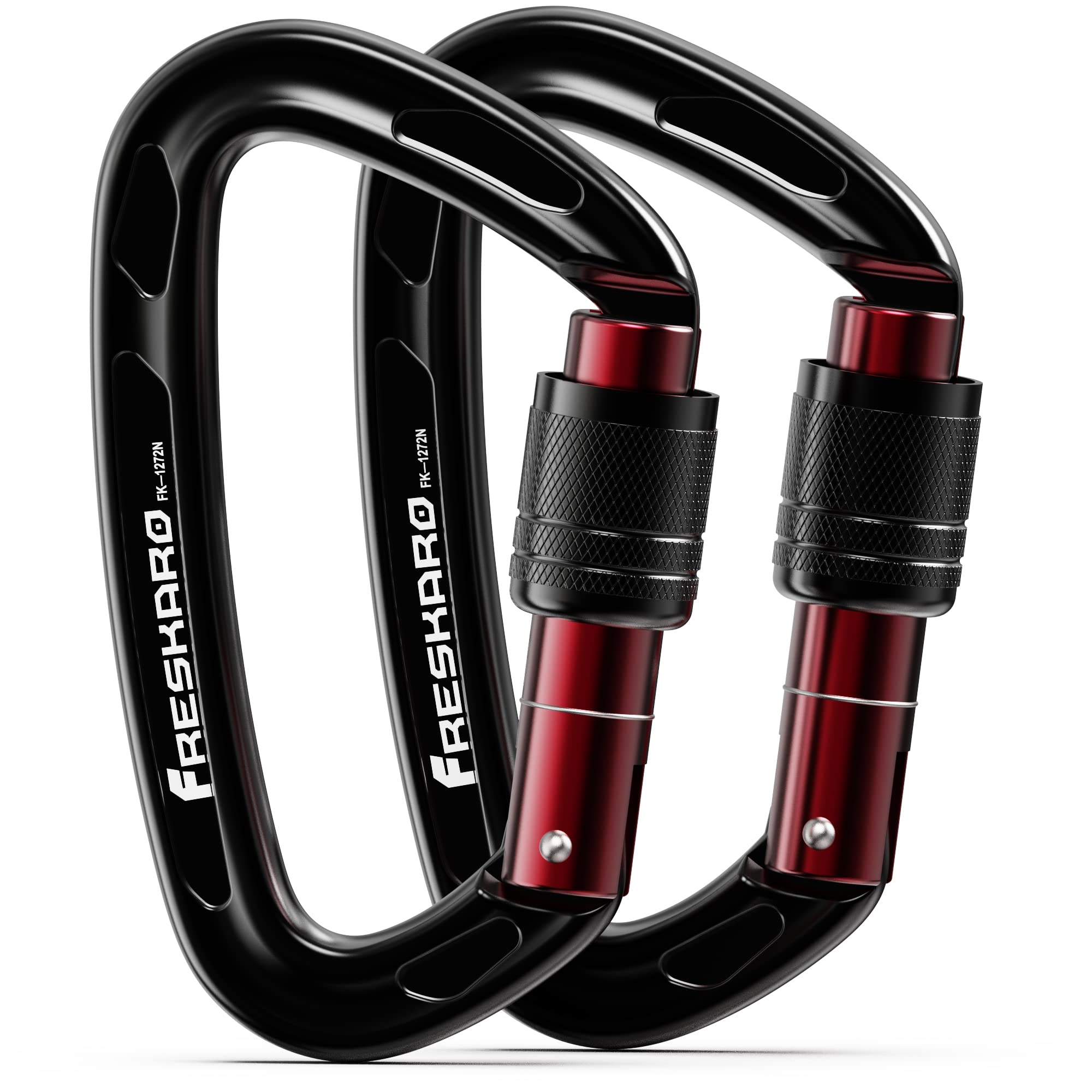 FresKaro 25kN Screwgate Climbing Carabiner with UIAA and CE Certifications, Made of 7075 Aluminium, Lightweight, Rust-Proof and Heavy Duty, for Rappelling, Hiking etc, Black, 2pcs