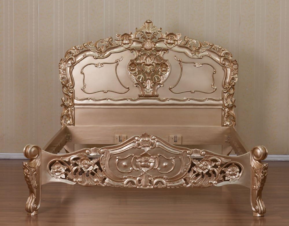 'Rococo Model Queen King Bed Renaissance Bed Rococo Louis Seize Bed Frame Colour: Gold BREITE180 CM x Length 200 cm
