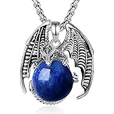 Vito Dragon Necklace for Women Men, Hexagonal Prism Obsidian/Rose Quartz/Lapis Lazuli/Amethyst/Turquoise Healing Crystal Energy Amulet Protection Jewelry Gift, 20"+2"