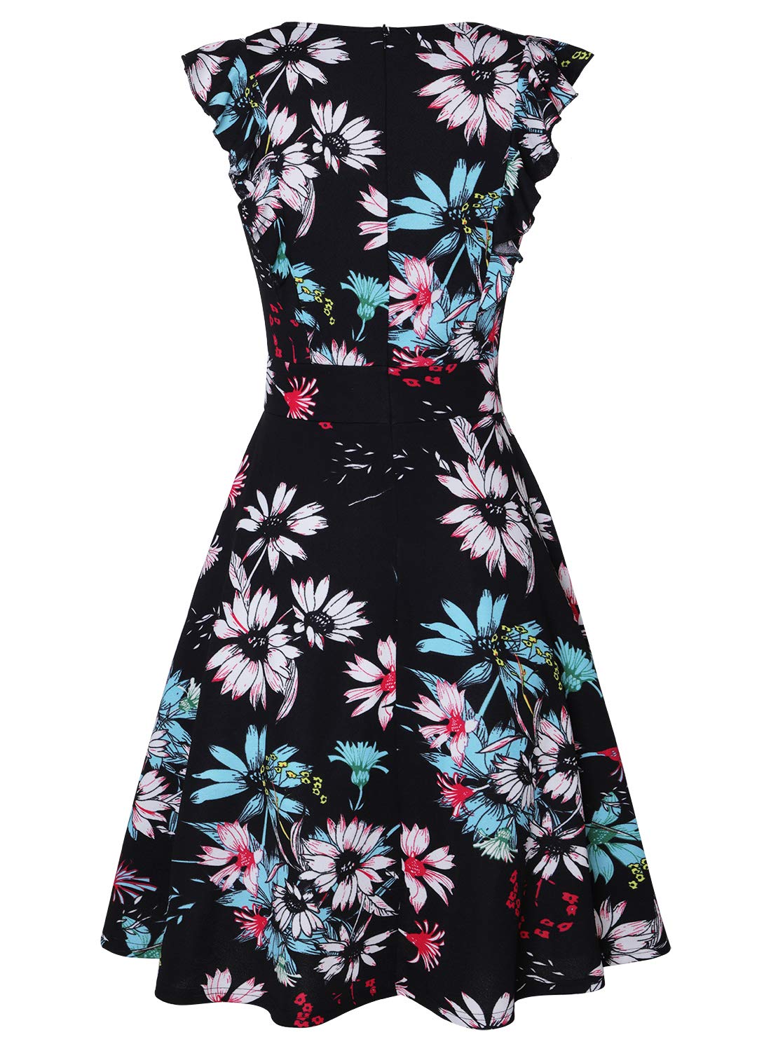 IHOT Women's Vintage Ruffle Floral Flared A Line Swing Casual Cocktail