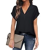 Timeson Women's Short Sleeve Chiffon Blouses for Office Work Business Attire Collared Shirts