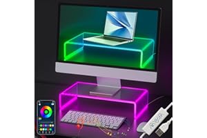 GOLENER Acrylic Display Organizer with LED Light - Perfume Riser, Figures Stand, Laptop Stand for Desk, Clear Cologne Shelf Storage Organizer, TV & PC Screen Riser, Computer Monitor Stand Riser, Clear Stand