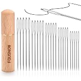 25 PCS Steel Sewing Needles Embroidery Large Eye Needles for Handsewing | 5 Sizes Large Eye Sewing Needle, Sharp Needle Kit with Solid Wood Case