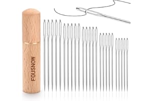 FOUSNOW 25 PCS Steel Sewing Needles, 5 Different Sizes Embroidery Large Eye Needles for Handsewing, Large Eye Sewing Needle, Sharp Needle Kit with Solid Wood Case