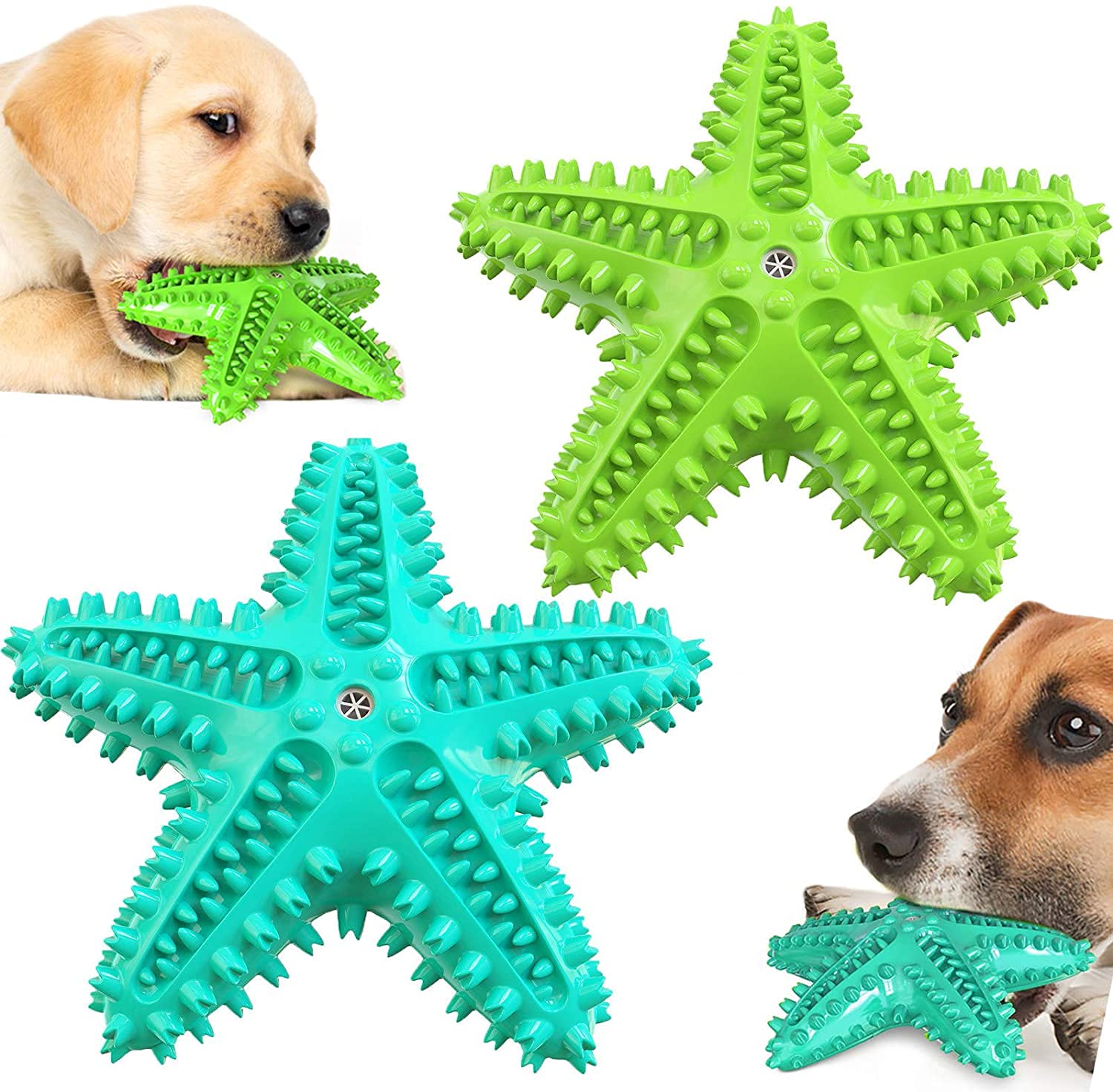 Dog Chew Toy, 2 Pack Durable Starfish Dog Squeak Toy for Puppy Small Medium and Large Breed Aggressive Chewers Indestructible Tough Interactive Toy for Dog Teeth Cleaning
