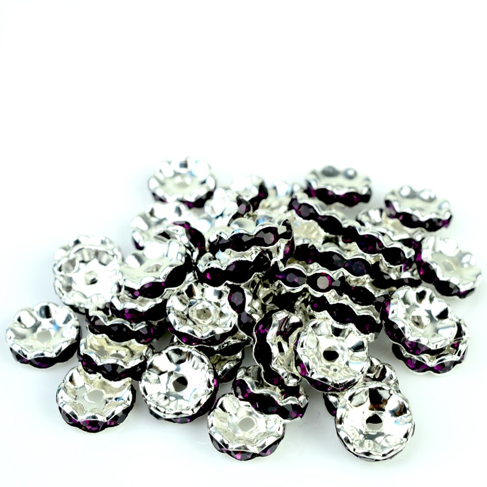 RUBYCA 100pcs 5mm Wavy Rondelle Spacer Beads Silver Tone Purple Czech Crystal — image 1