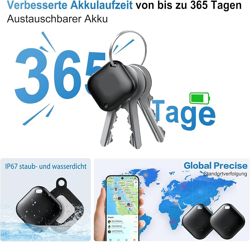 Tracker Android Smart Tag, Bluetooth Tracker Kompatibel mit Google Find My Hub App (Nur Android), Anti-Verlust Tracker für Schlüssel, Koffer, Rucksäcke, Taschen & mehr, Schwarz 4er-Pack
