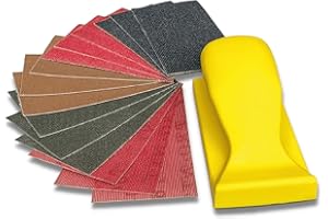 SCORCH MARKER - 16 pc Hand Sanding Kit, Sander Block, with Durable Mesh & Soft Handle, Includes 3 Sheets Each of 80, 120, 240, 320 and 600 Grit Sandpaper. Fully Reusable & Washable for Crafts & DIY
