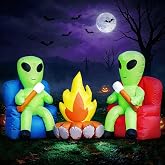DomKom 6FT Halloween Inflatable Blow Up Decorations, Cute Aliens Roasting Marshmallows Over Campfire, Built-in LEDs for Holiday Party, Garden, Lawn, Yard, Patio Décor