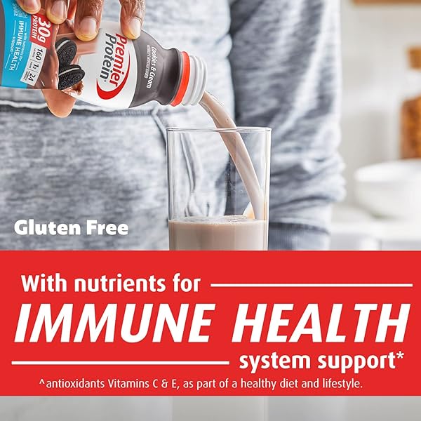 PREMIER PROTEIN SHAKE, COOKIES & CREAM, 30G PROTEIN, 1G SUGAR, 24 VITAMINS & MINERALS, NUTRIENTS TO SUPPORT IMMUNE HEALTH 11.5 FL OZ