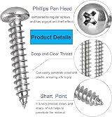 FandWay 304 Stainless Steel M5 Self Tapping Screws 100Pcs Wood Pan Head Phillips view 4