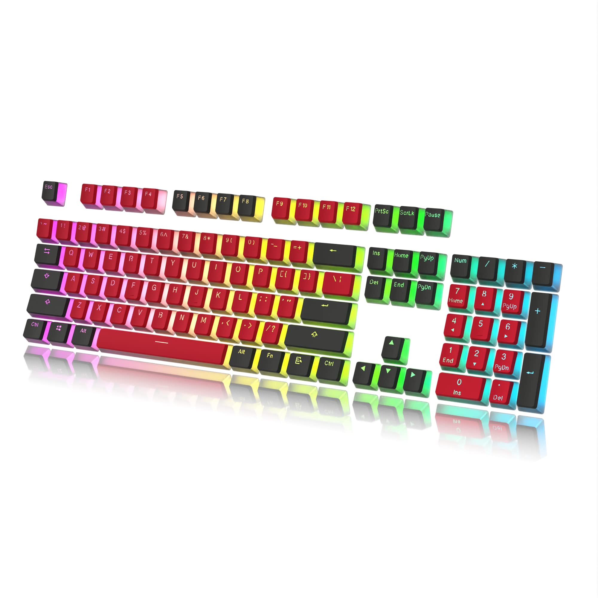 HK Gaming Pudding Keycaps | Doubleshot PBT Keycap Set | Full 108 OEM Profile Key Set | ANSI US-Layout | For Mechanical Keyboard | Compatible with Cherry MX, Gateron, Kailh, Outemu | Red & Black