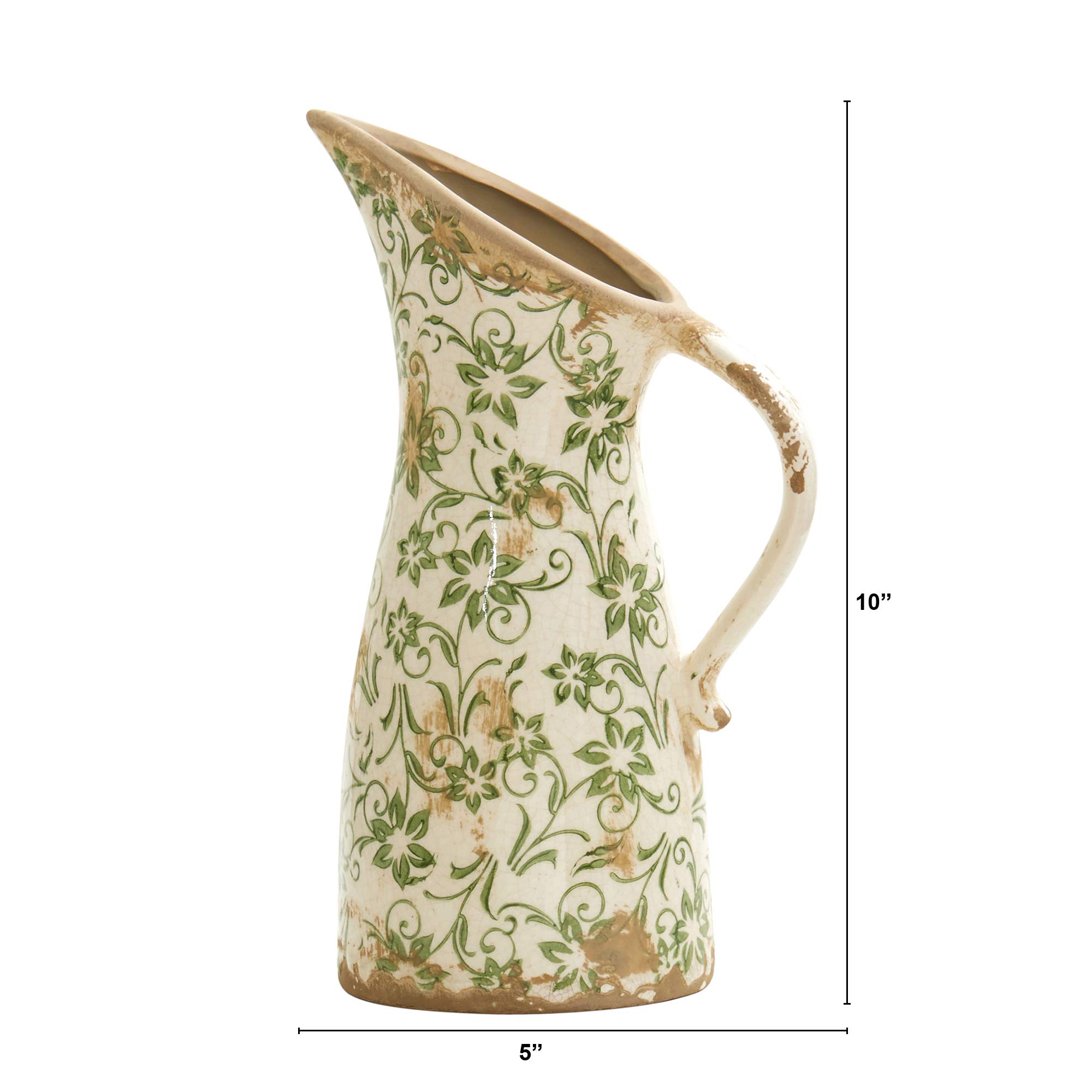 6.5in. Tuscan Ceramic Green Scroll Pitcher Vase - Image 2