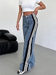 Angsuttc Womens Jeans with Patchwork Stripes High