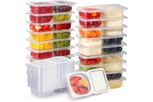 20 Pack Leakproof 2-Compartment Snack Containers with Lids – BPA-Free Meal Prep Sauce Cups for Kids & Adults – Stackable, Reu