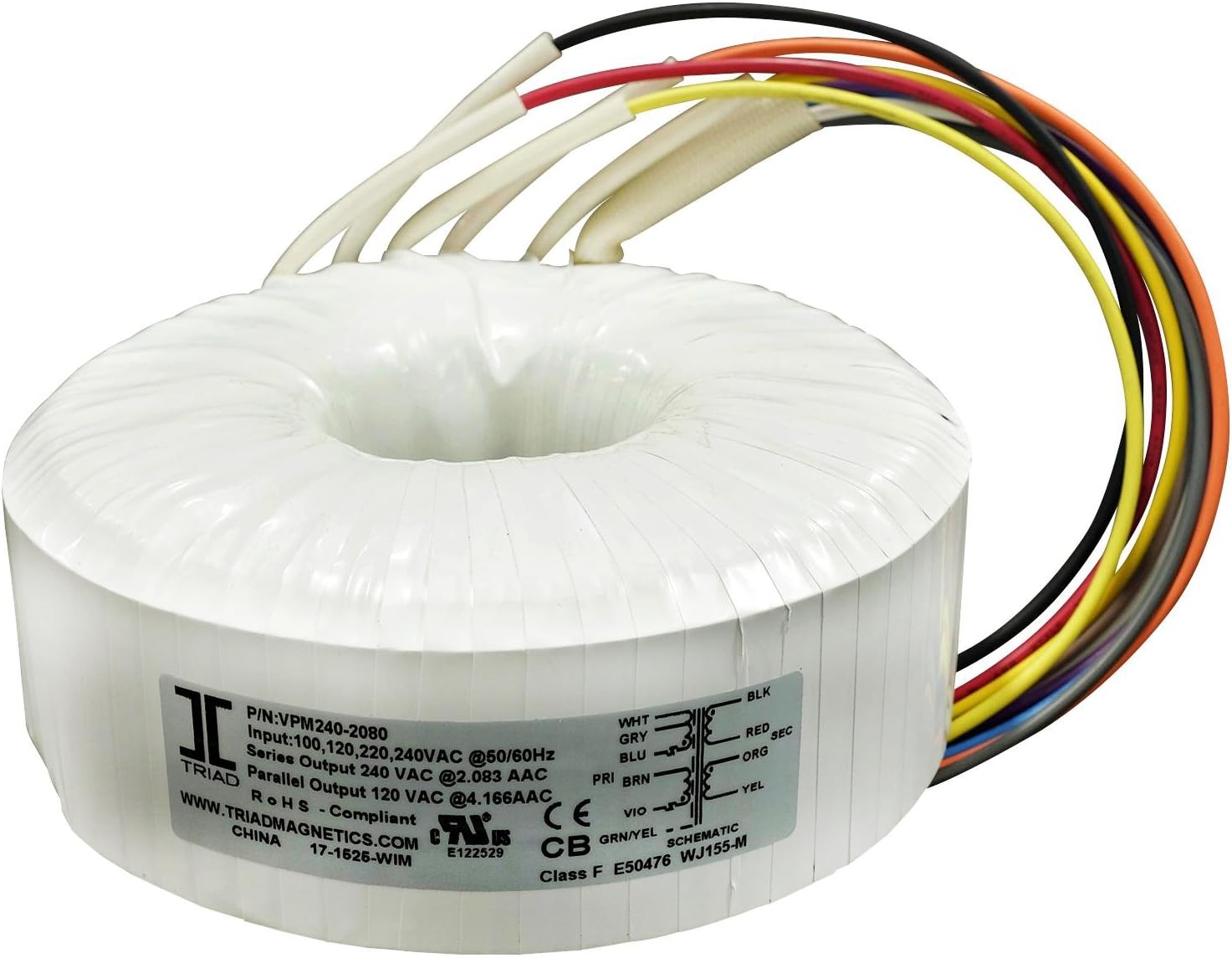 TRIAD MAGNETICS VPM48-10400 Toroidal Transformer, 500 VA, 2 x 24V, 20.8 A, Chassis, 100V, 120V, 220V, 240V, VPM Series