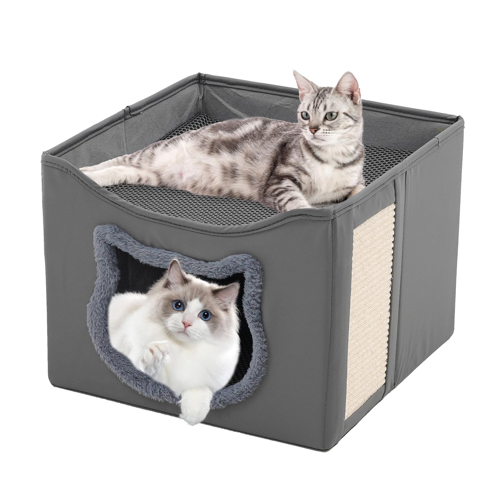 Large Indoor Cat House With Scratching Board, Foldable Cube, Beds With Cushion for Cats, Small Dogs, Puppy, Pets
