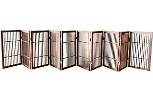 Pet Dog Gate Strong and Durable Freestanding Folding Acacia Hardwood Portable Wooden Fence Indoors or Outdoors by Urnporium (Brown Pet Gate, 10 Panel 30" Tall)