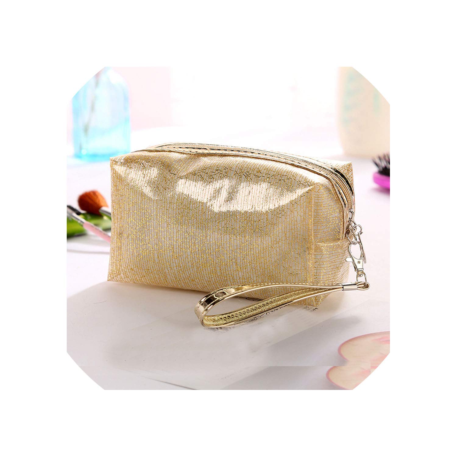 Transparent Cosmetic Bag Women Clear Make Up Case Travel Zipper Makeup Beauty Wash Organizer Toiletry Storage Pouch Tote,Gold