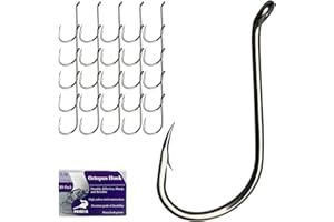 Pristis 25 Pack Fishing Hooks, High Carbon Steel Fish Hook for Saltwater Freshwater, 60 Degree Fish Hook, EWG Worm Hook, Circle Hook, Octopus Hook, Round Bend Worm Hook for Bass Trout Walleye Catfish