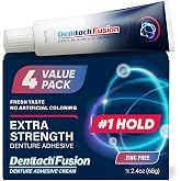 Denttach Fusion Denture Adhesive, (Pack of 4) 2.4 Ounce, Ultra Strong Hold and Seal, Dental Adhesive Cream for Dentures and Partials, Zinc Free Denture Glue