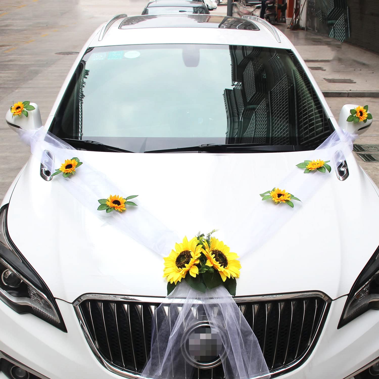 Organza Car Decoration Wedding,Wedding Car Decoration Garland,Car Jewellery Bride Couple Sunflower Decoration,Wedding Car Decoration,Flower Decoration,Wedding Jewellery for Wedding,Party,White B