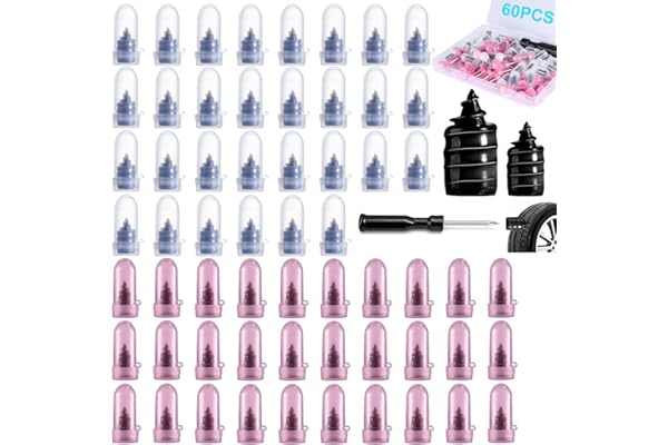 60 PCS Premium Tire Repair Rubber Nails Kit, Portable Screw in Tire Plugs with Screwdriver, Tire Plug Screw for Repairing Punctures in Vacuum Tires, Quick Self-Service Emergency Tire Repair Solution
