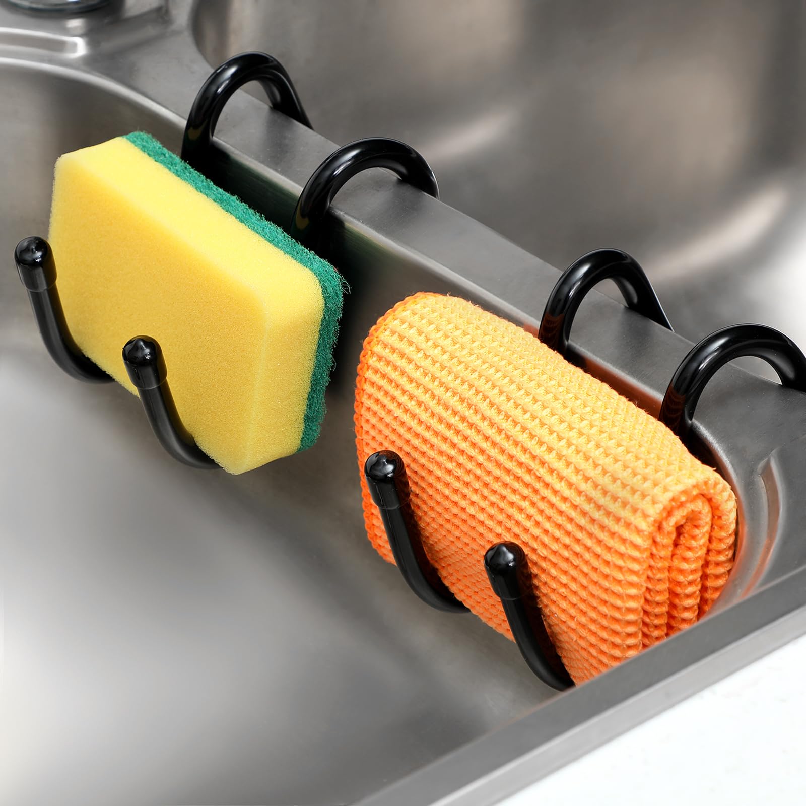 Photo 1 of Tiangrid 2 Pcs Adjustable Sling Sponge Holder for Kitchen Sink Hanging Single Sided Sponge Holder Flexible Black Caddy Sink Organizer for Kitchen Accessory