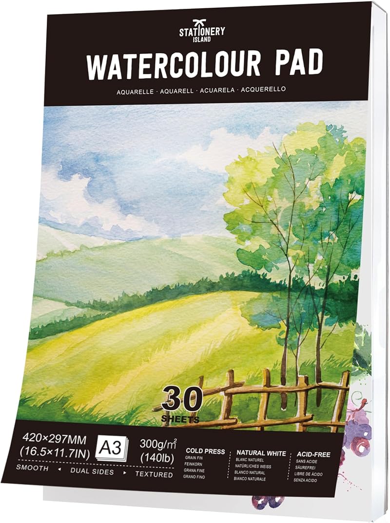 ISLAND Watercolour Paper A3 Pad 300gsm 30 Sheets Cold Pressed