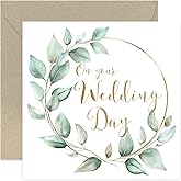 On Your Wedding Day Card for Bride & Groom - Eucalyptus Foliage Wreath Congratulations to the New Mr and Mrs - Heartfelt Bride and Groom Cards | Blank Inside