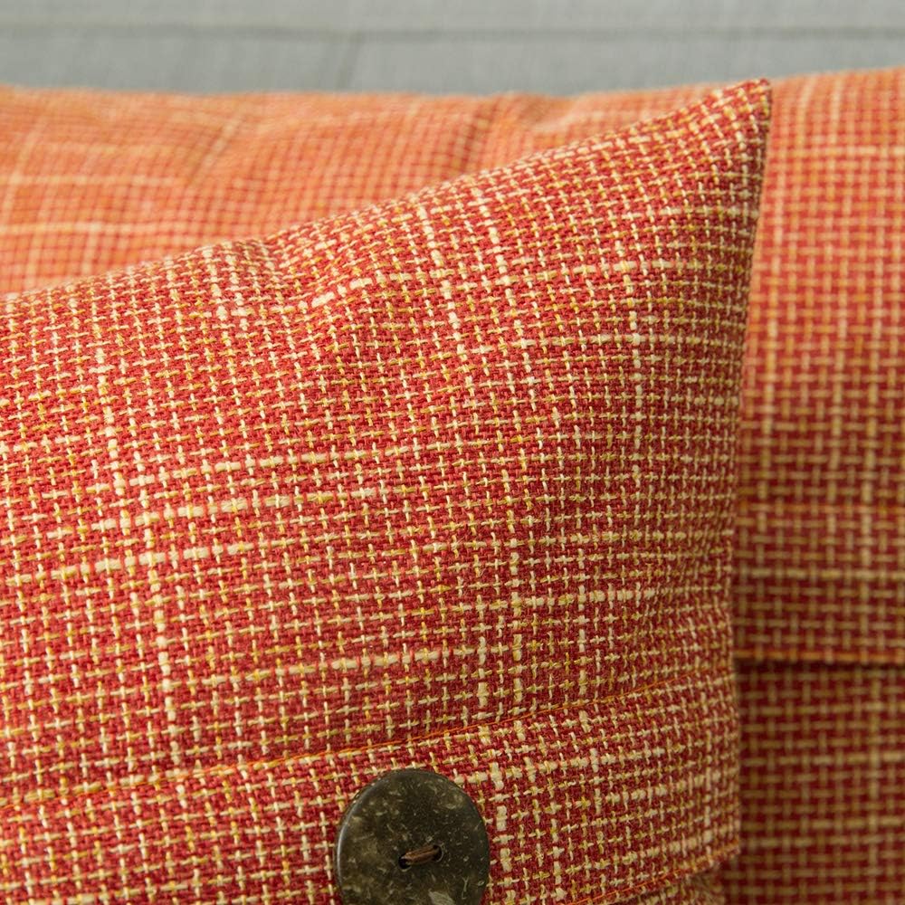 MIULEE Set of 2 Decorative Linen Throw Pillow Covers Cushion Case Triple Button Vintage Farmhouse Pillowcase for Couch Sofa Bed 18 x 18 Inch 45 x 45 cm Fall Orange: Home & Kitchen