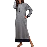 Jacansi Women's Long Sleeve Solid Loose Hooded Sweatshirt Maxi Dress with Pocket