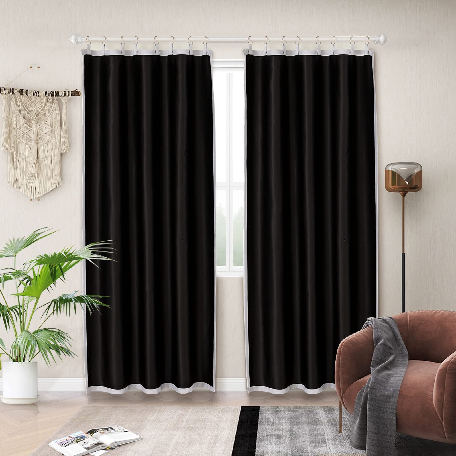 Photo 1 of Melodieux 100% Blackout Curtain Liners for 96 Inches Long Sheers and Curtains, 2 Panels, Off White/Black, 50 by 92 Inch, Rings Included