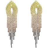 Rhinestone Earrings Dangling for Women Sparkly Silver Dangle Earrings Girls Long Chandelier Earrings Tassel Lightweight Ear Studs Cubic Zirconia (KE001S-W)