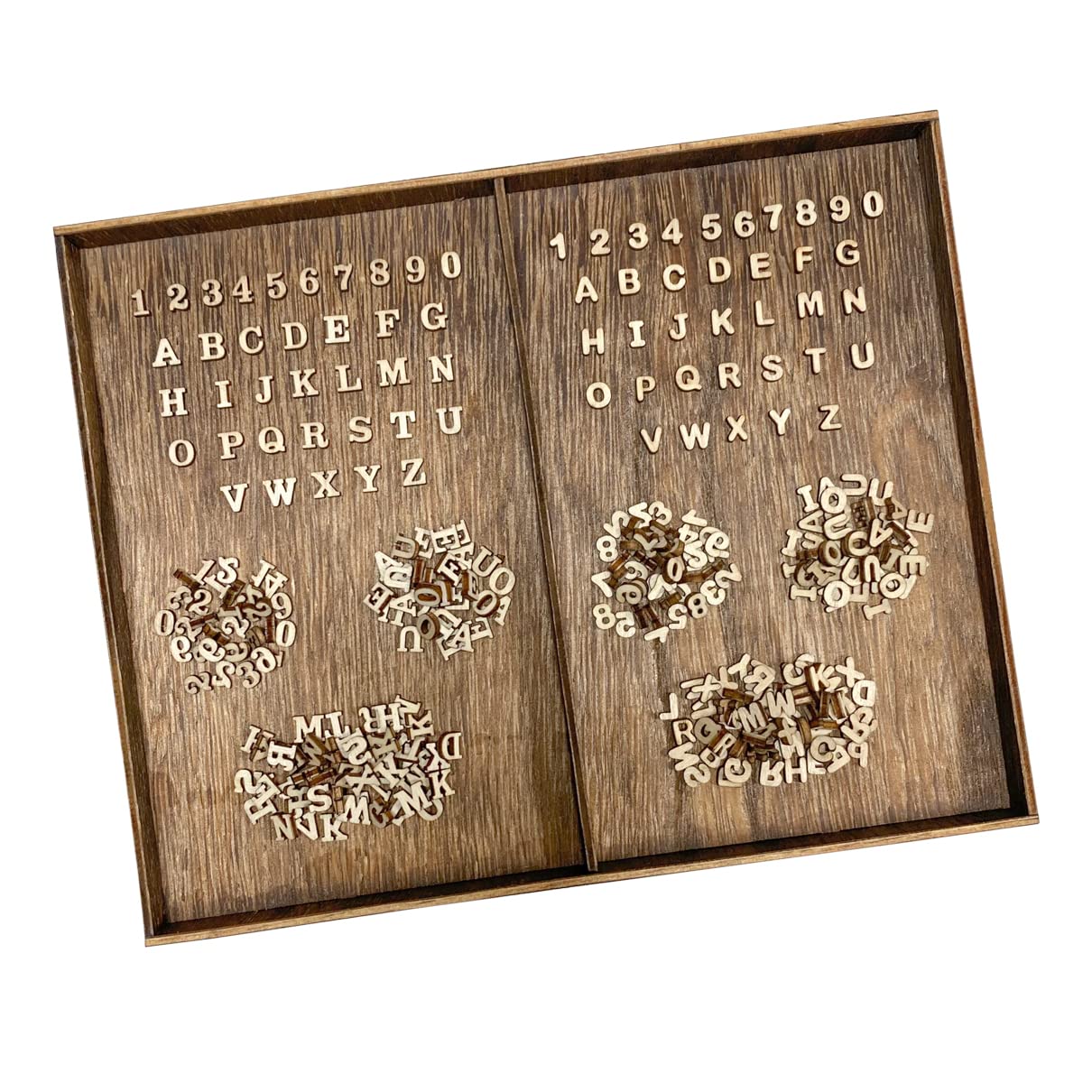 Photo 1 of Quarter Inch 0.25 Inch 2142 Pieces Tiny Wooden Letters Unfinished Wood Numbers for Scrapbooking Crafts (with Two Fonts in Brown Tray)