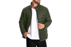 WHN Men's Puffer Jacket Lightweight Winter Waterproof Windproof Stand Collar Full Zipper Coat with 3 Pockets