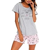 ENJOYNIGHT Womens Pajama Shorts Sets Cotton Pjs Summer Cute Sleepwear with Pockets
