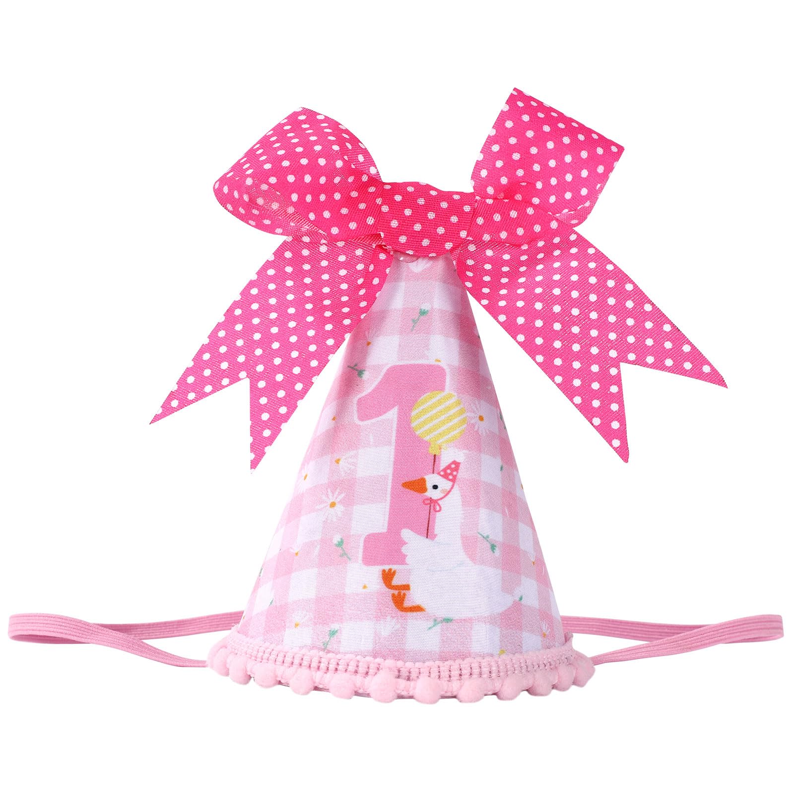 Lyreh One Silly Goose Birthday Hat, 1st Cute Pink Gingham Celebration Birthday Party Cap with Bow One Funny Princess Bow First Silly Goose Crown Decor Supplies for Baby Girls (Pink)
