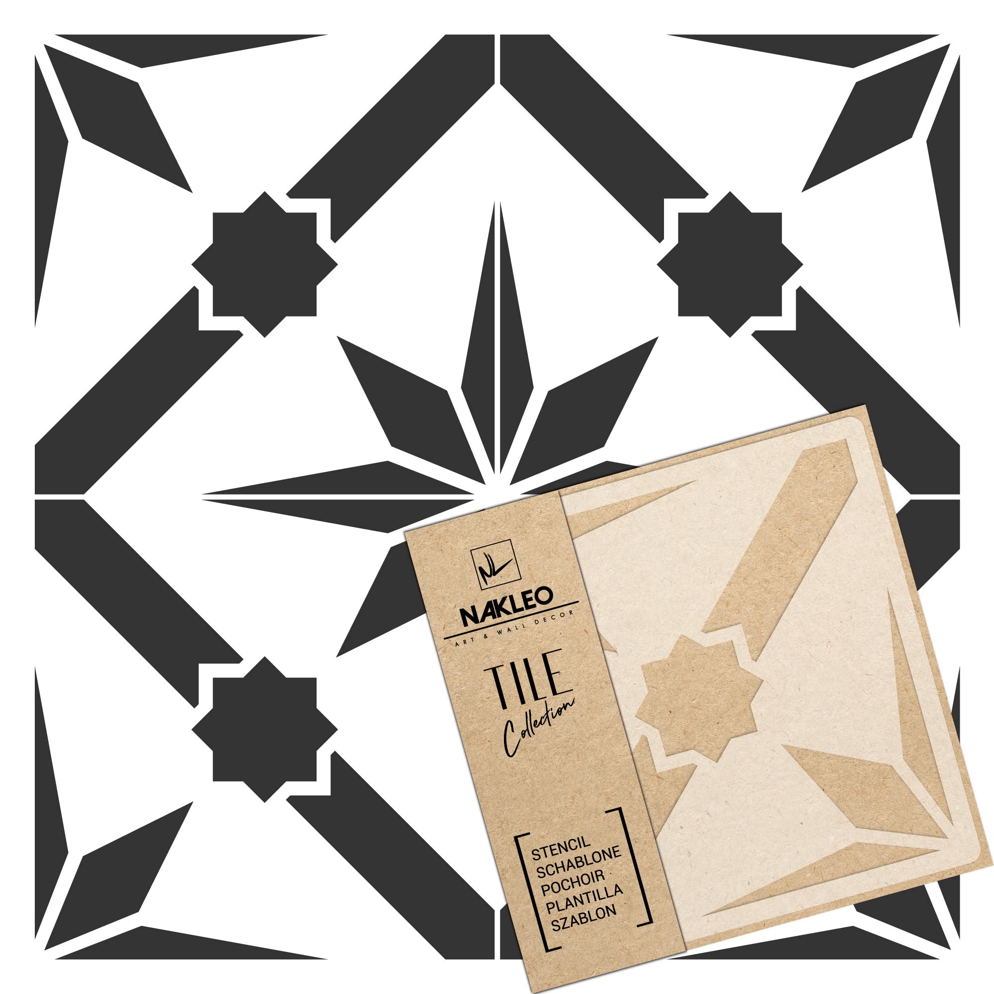 NAKLEO Tile Painting Stencil 25x25 cm, Sagarra Geometric Star Mosaic, Plastic Reusable Template, Home Decor Craft DIY, Floor Concrete Patio Wall - Terracotta