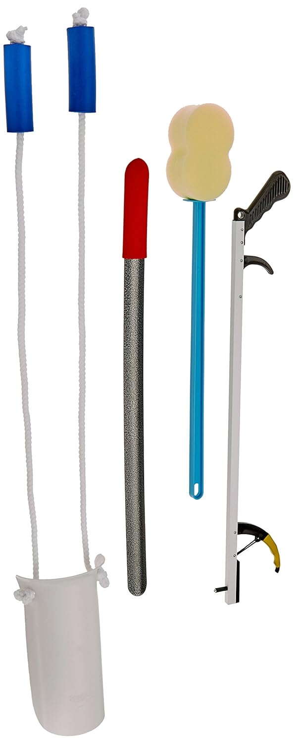 Sammons Preston Hip & Knee Care Kit, Recovery Kit for Hip or Knee Replacement Surgery, Assorted Daily Living Tools Including Sock Aid, Bendable Sponge, 24" EZ Slide Shoehorn, 32" Reacher Tool: Industrial & Scientific
