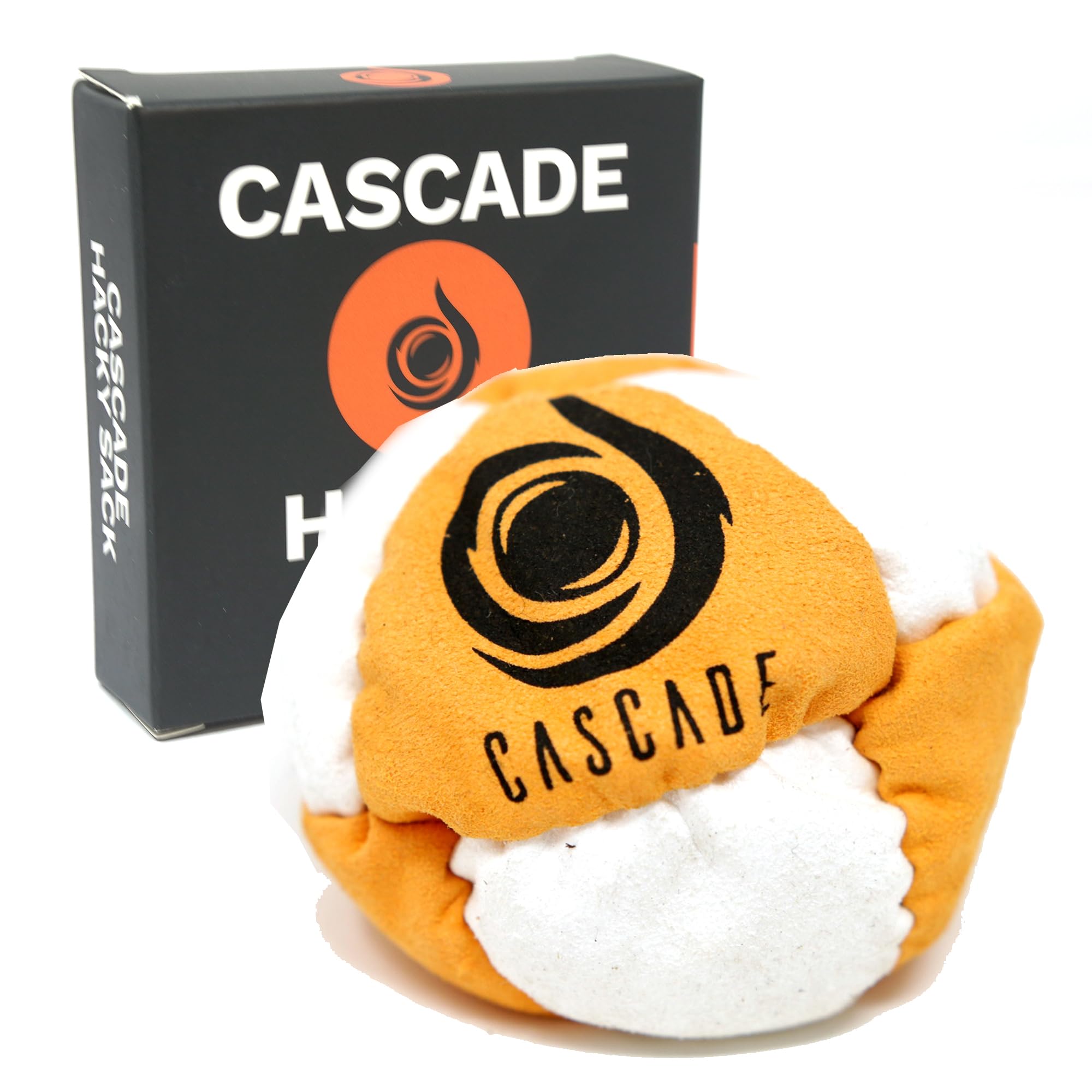 Cascade Pro 8 Panel Hacky Sack - Pro Freestyle Footbag - Trick Foot Bag (Orange/White)