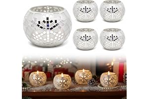 Mumufy 4 Pack Christmas Votive Candle Holders Mosaic Glass Snowflake Tealight Holders Xmas Table Centerpiece Fireplace Home Decorations for Winter Holiday Christmas Wedding Party Indoor Decor
