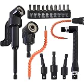 Muaoush 17Pcs Flexible Drill Bit Extension Kit, 1/4" 3/8" 1/2" Adapters | 360&deg; rotatable, 105&deg;/90&deg; right-angle, flexible shaft, bits, for tight spaces, DIY, home/auto.