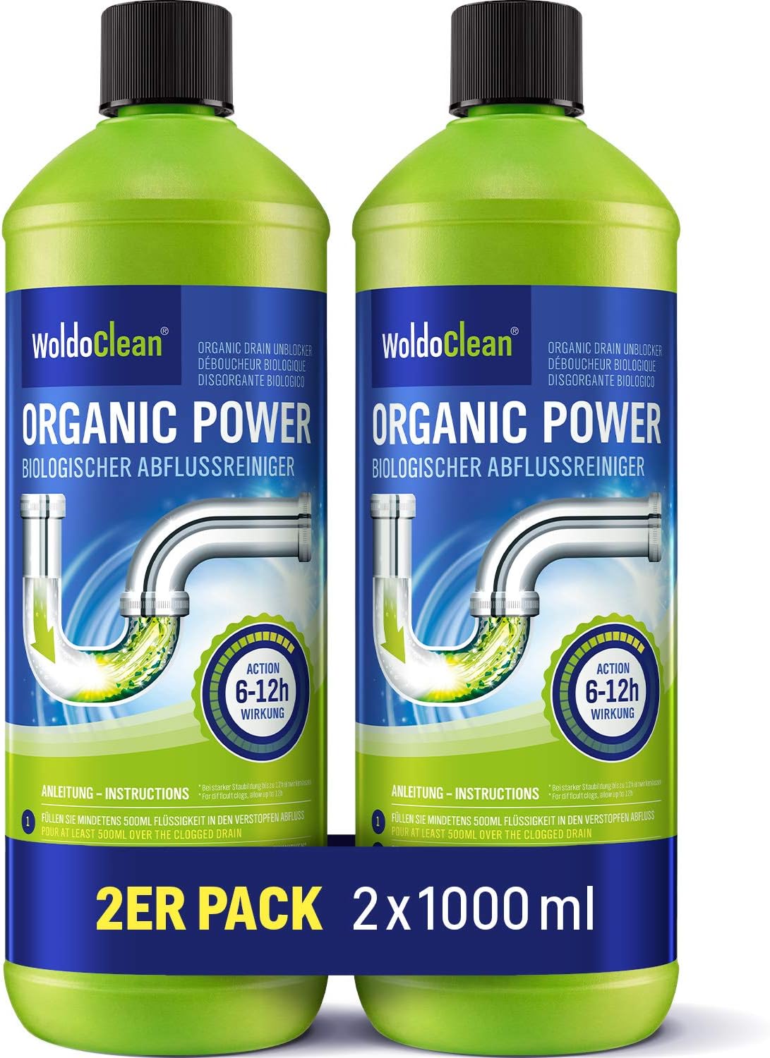 Biological Drain Unblocker for Bath and Kitchen 2X 1.000ml for