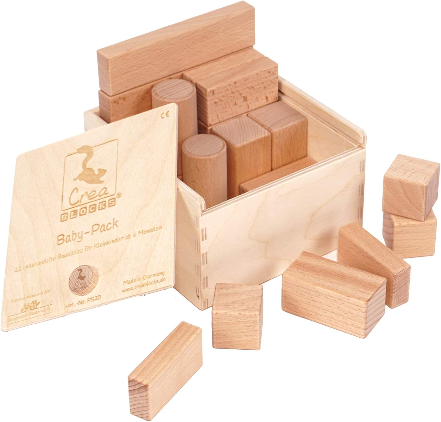 CreaBLOCKS Wooden blocks toddlers package (22 natural building blocks