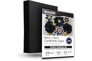 SANZIX 100 Sheets Black Cardstock 8.5 x 11 Inch Thick Paper, 80lb. 216 GSM Heavy Weight Printer Paper, Cardstock for Invitations, Menus, Calligraphy, Stationery Printing, Scrapbook, Crafts, DIY Cards