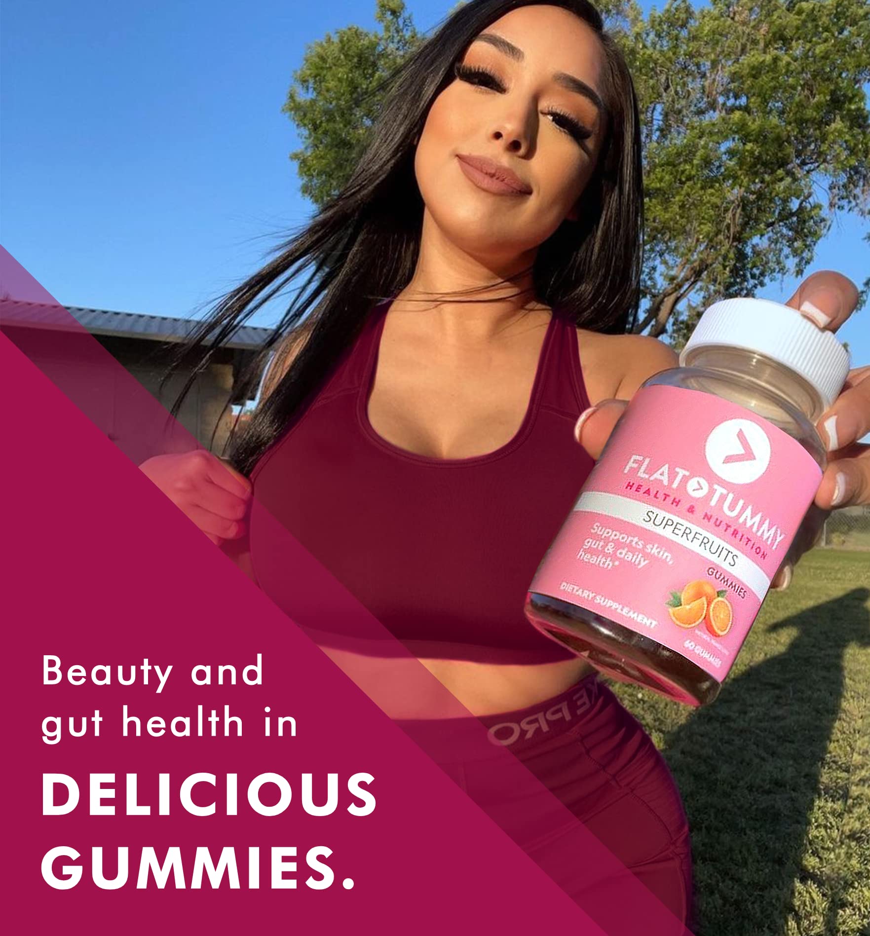 Flat Tummy Tea Superfruits Gummies, 60 Count - Skin, Gut, Cellular, Immune Health - Collagen & Keratin Production - Vegan, Non-GMO, Gluten-Free - Made with Bamboo Silica, Vitamin A, C & E